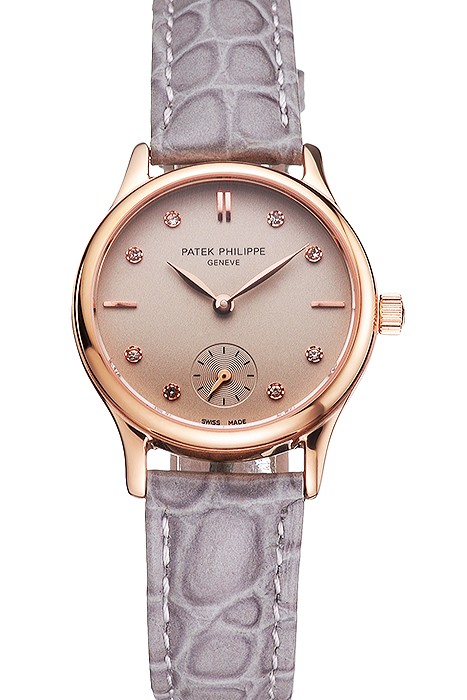 Patek Philippe Calatrava Gray Dial Diamond Markings Rose Gold Case Gray Leather Strap