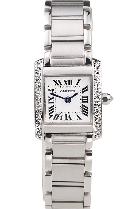 Cartier Tank Anglaise 20mm White Dial Diamonds Steel Case Stainless Steel Bracelet