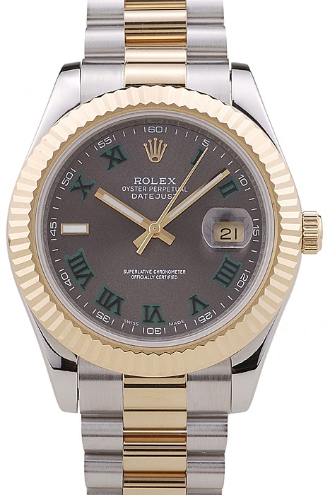 Rolex Datejust Grey Dial Gold Ribbed Bezel 7479
