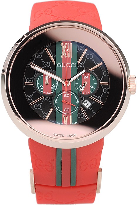 Gucci Red Rubber Band Black Round Dial 2165-307