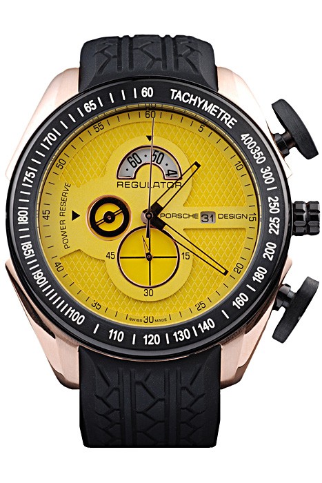 Porsche Regulator Power Reserve Rose Gold Case Yellow Dial