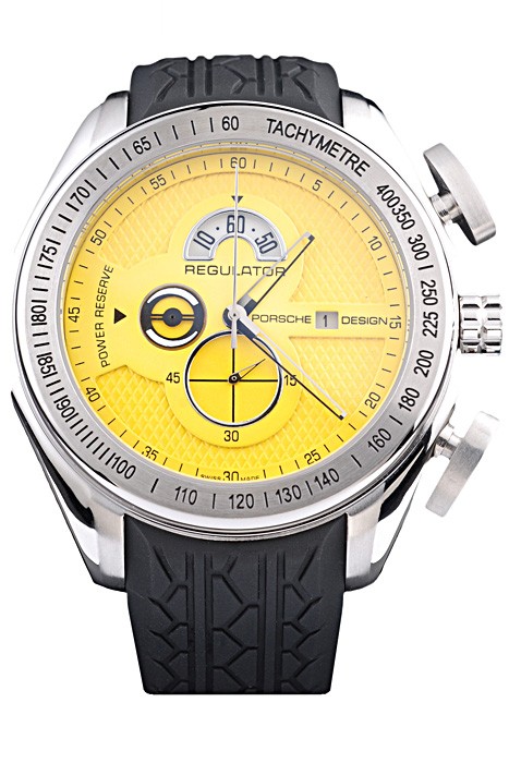Porsche Regulator Power Reserve Silver Case Yellow Dial