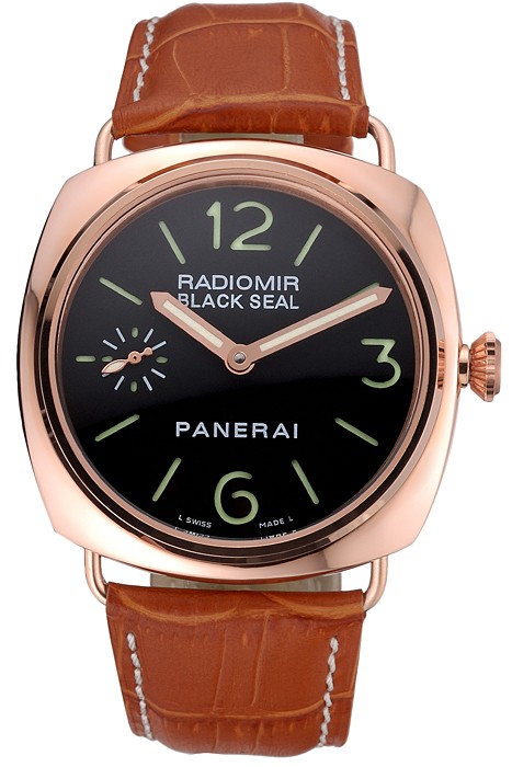 Panerai Radiomir Rose Gold Case Black Dial Brown Leather Strap 98134
