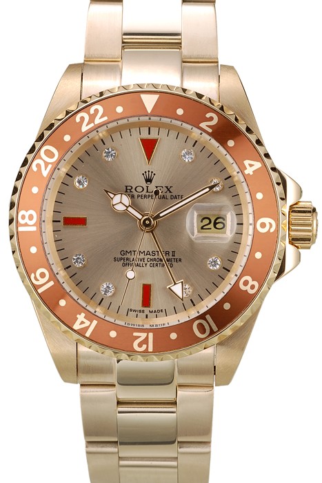 Rolex GMT Master II Gold Colored Ceramic Bezel Gold Dial Tachymeter