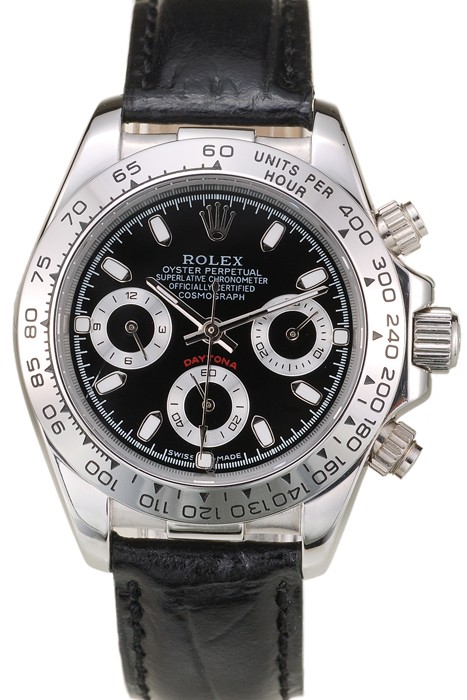 Rolex Daytona Lady Stainless Steel Case Black Dial Black Leather Strap Tachymeter