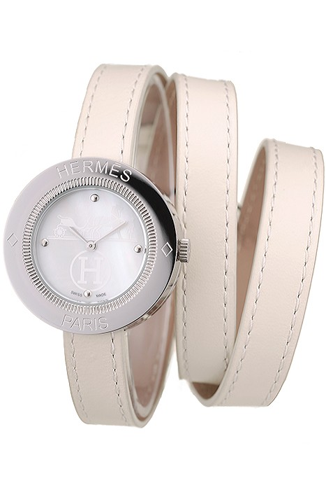 Hermes Classic MOP Dial White Elongated Leather Strap