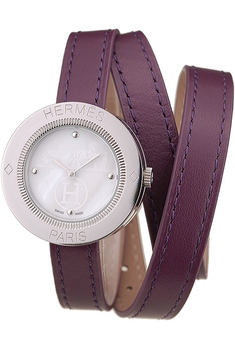 Hermes Classic MOP Dial Purple Elongated Leather Strap