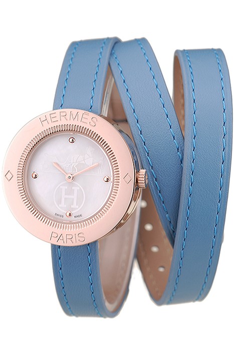 Hermes Classic MOP Dial Light Blue Elongated Leather Strap