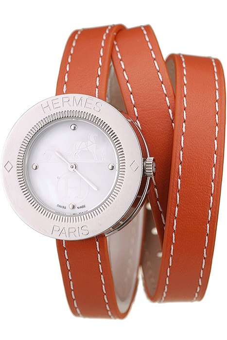 Hermes Classic MOP Dial Orange Elongated Leather Strap
