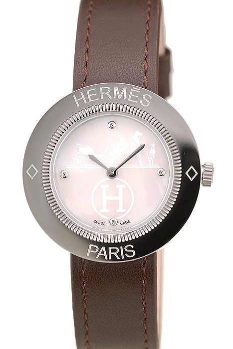 Hermes Classic MOP Dial Brown Leather Strap