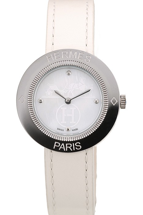 Hermes Classic MOP Dial White Leather Strap