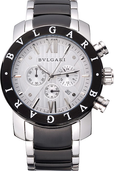 Bvlgari Diagono 46mm White Dial Stainless Steel Case Black Bezel Two Tone Bracelet