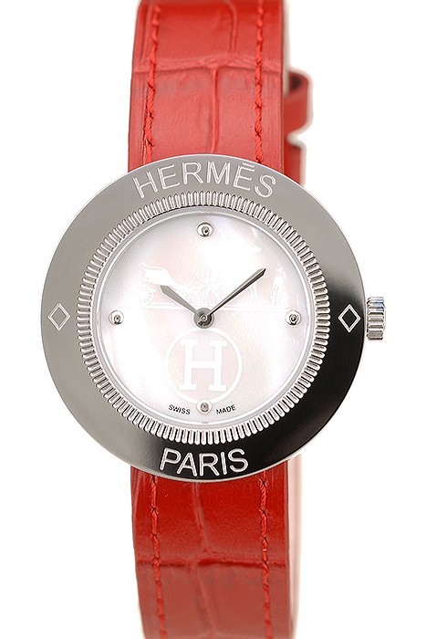 Hermes Classic MOP Dial Red Leather Strap
