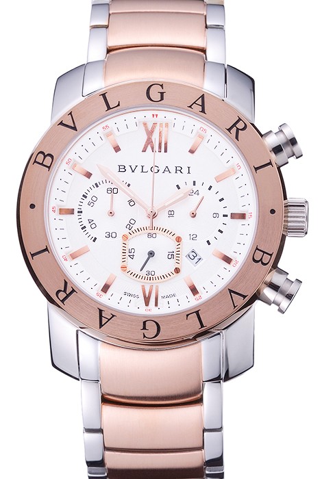 Bvlgari Diagono 46mm White Dial Stainless Steel Case Rose Gold Bezel Two Tone Bracelet