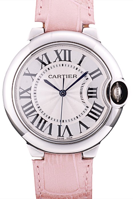 Cartier Ballon Bleu 38mm White Dial Stainless Steel Case Pink Leather Bracelet