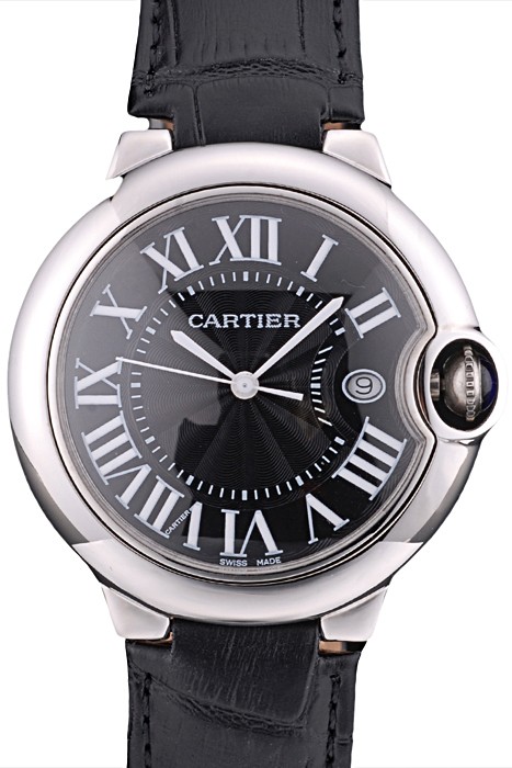 Cartier Ballon Bleu 38mm Black Dial Stainless Steel Case Black Leather Bracelet