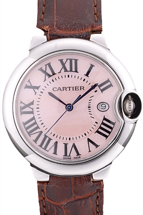 Cartier Ballon Bleu 38mm White Dial Stainless Steel Case Brown Leather Bracelet