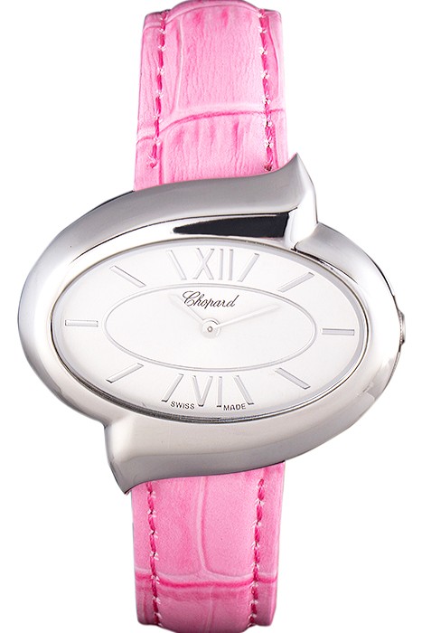 Chopard Luxury Silver Bezel with White Dial and Pink Leather Strap  621543