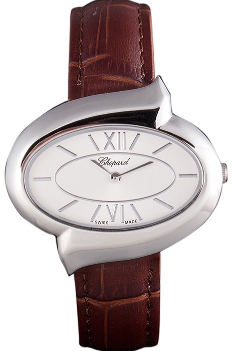 Chopard Luxury Silver Bezel with White Dial and Brown Leather Strap  621546