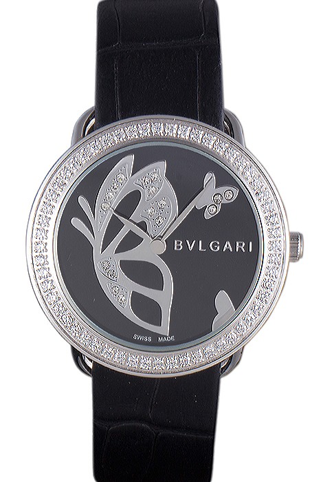 Bvlgari ZERO1 Butterfly Motif Black Leather Band Black Dial   621578