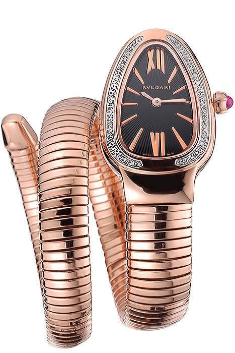 Bvlgari Serpenti 23mm Black Dial Rose Gold Case With Diamonds Rose Gold Bracelet