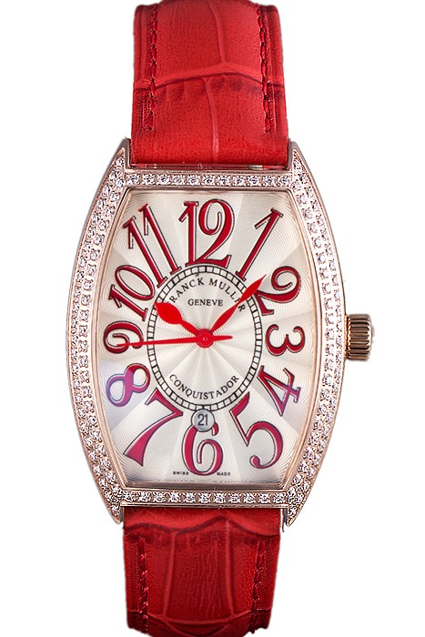 Franck Muller Casablanca Red Croco Leather Band Crystal Encrusted Bezel  621647