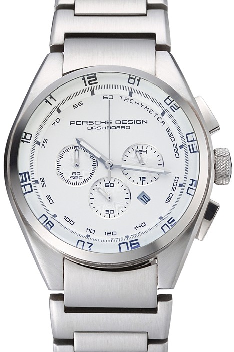 Porsche Dashboard Polished Stainless Steel Strap White Dial 80305