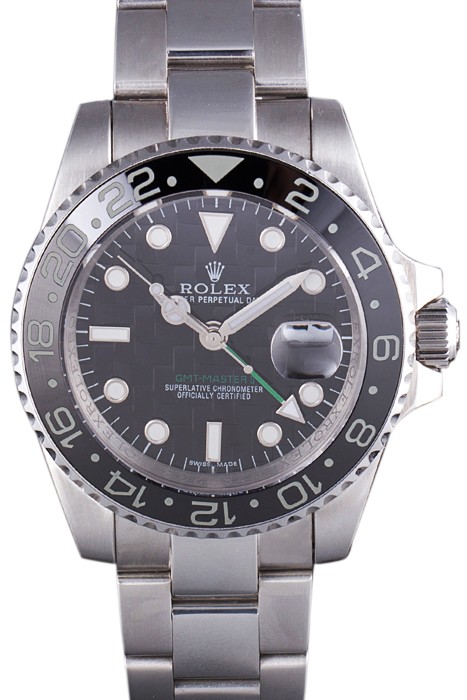 Rolex GMT Stainless Steel Bracelet with Black Enamel Bezel and Black Dial  621571