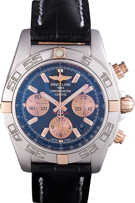 Swiss Breitling Chronomat Blue Dial with Black Leather Strap  621521