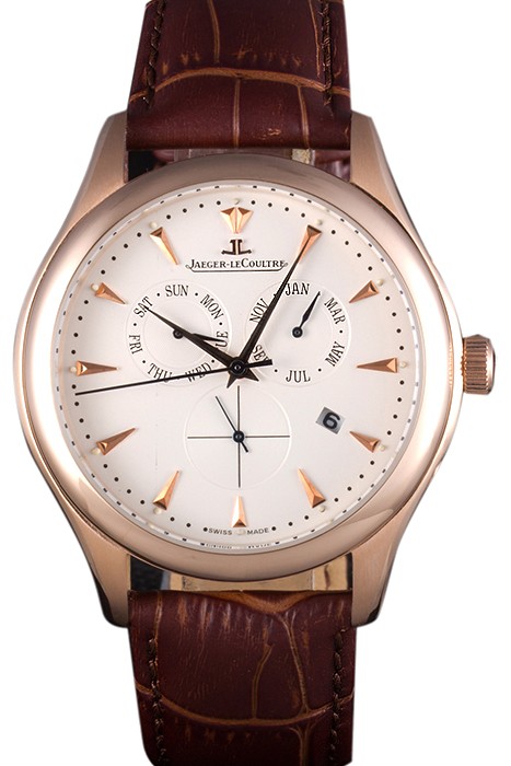 Jaeger Lecoultre Master Gold Bezel Brown Leather Band  621611