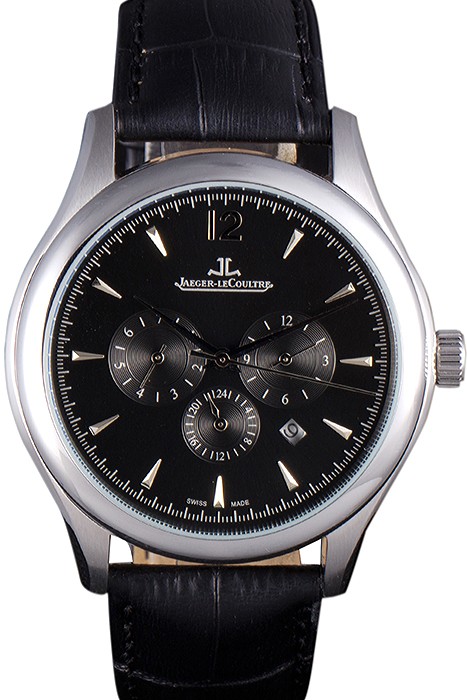 Jaeger Lecoultre Master Chronograph Silver Bezel Black Leather Band  621620