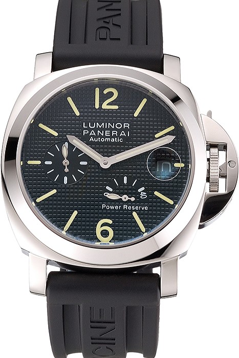 Panerai Luminor Power Reserve Black Hobnail Pattern Dial Stainless Stel Case Black Rubber Strap