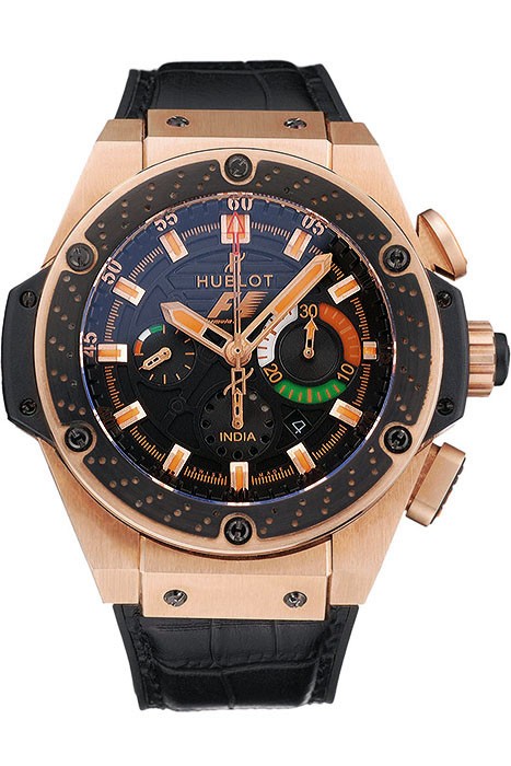 Swiss Hublot Big Bang Limited Edition Formula 1 India Black Dial Gold Case Black Leather Strap  62288