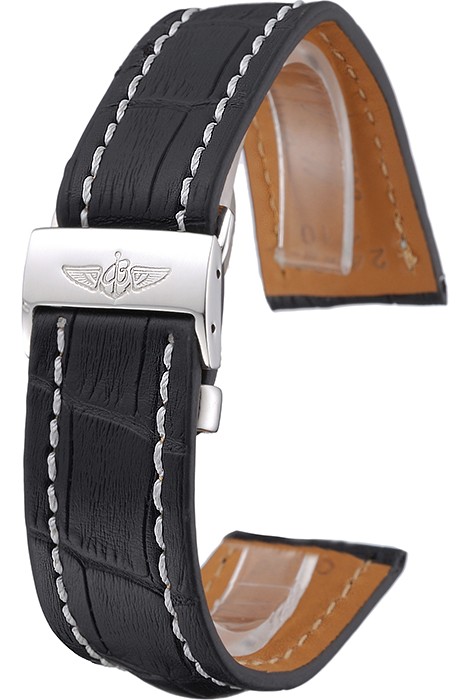 Breitling Black Leather White Stitching Bracelet  622482