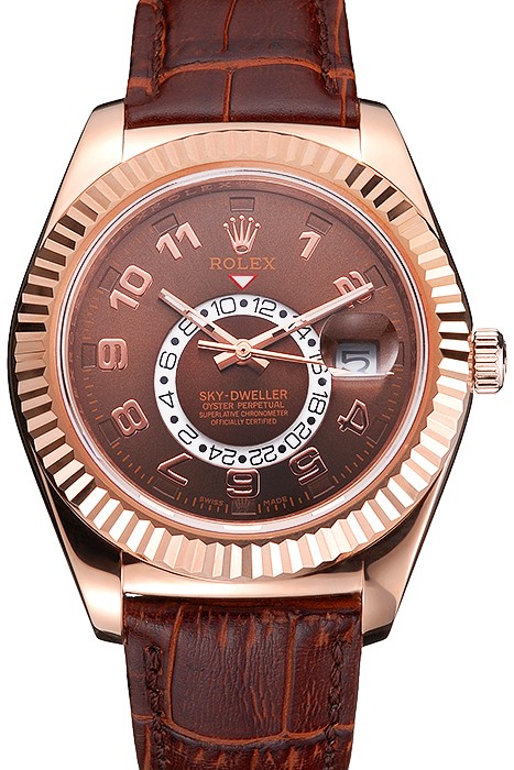 Rolex Sky Dweller Brown Dial Rose Gold Case Brown Leather Strap