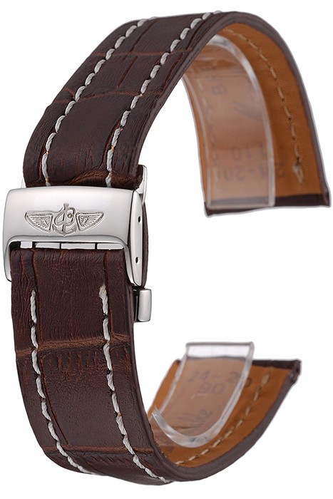 Breitling Brown Leather White Stitching Bracelet  622604