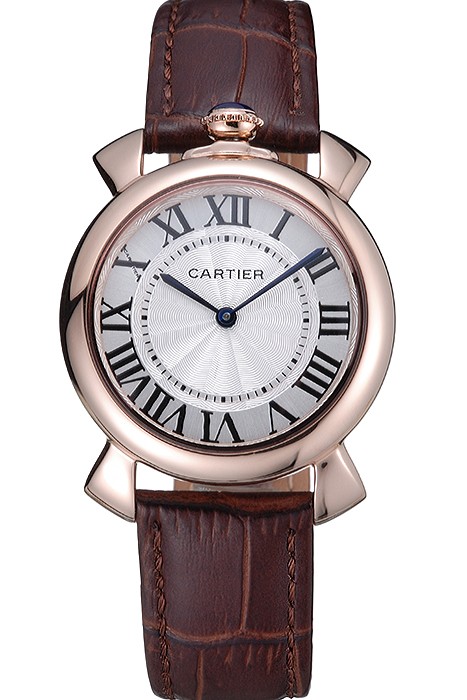 Cartier Rotonde Blue Crown Brown Leather Bracelet 621974