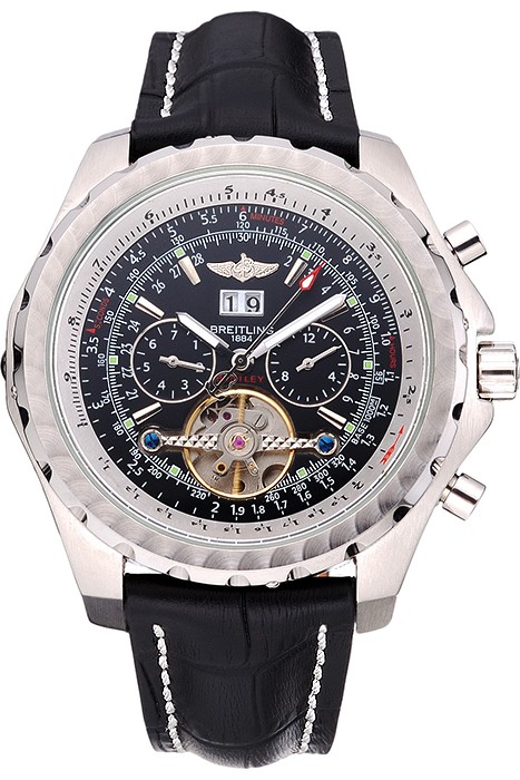 Breitling Bentley Mulliner Tourbillon Black Dial Stainless Steel Case Black Leather Strap  622728