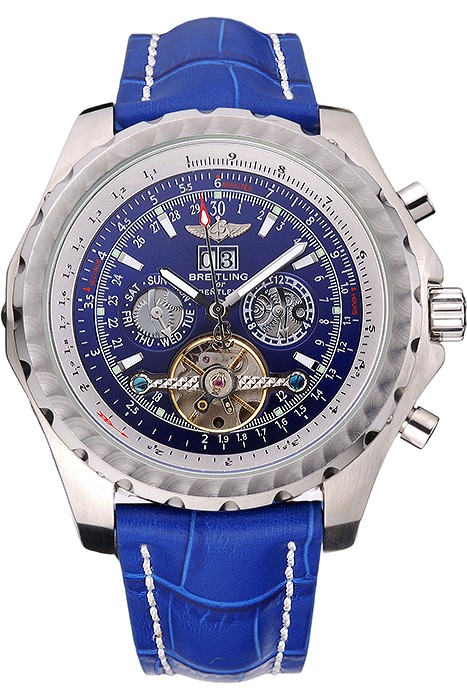 Breitling Bentley Mulliner Tourbillon Blue Dial Stainless Steel Case Blue Leather Strap  622726