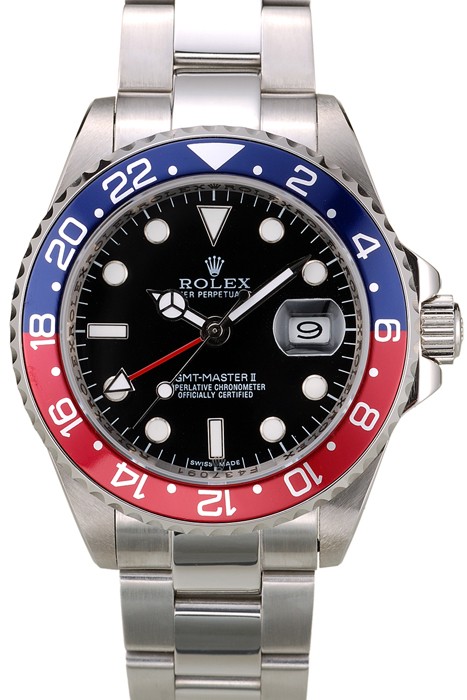 Rolex GMT Master II Blue Rose Red Bezel Black Dial Tachymeter