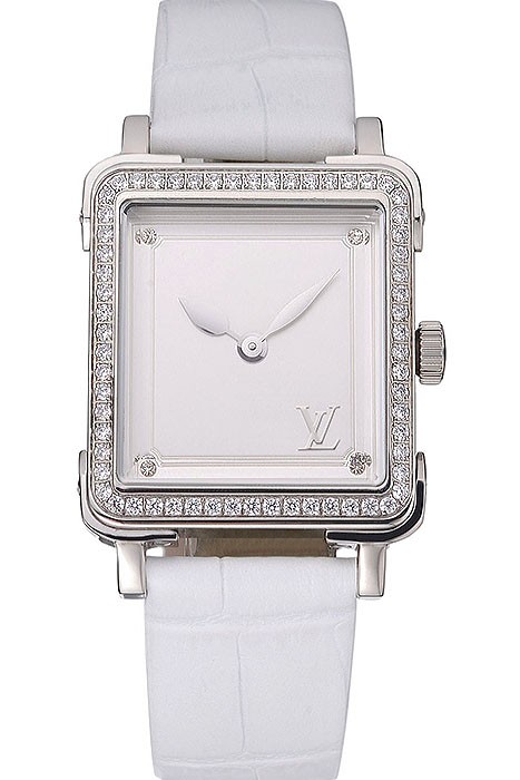Louis Vuitton Emprise White Dial Stainless Steel Case With Jewels White Leather Strap  622790