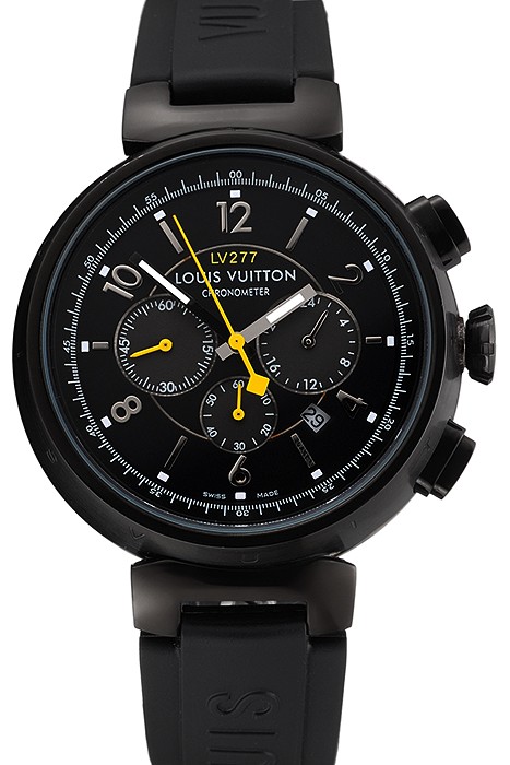 Louis Vuitton Tambour LV277 Chronograph Black Dial Black PVD Case Black Rubber Strap