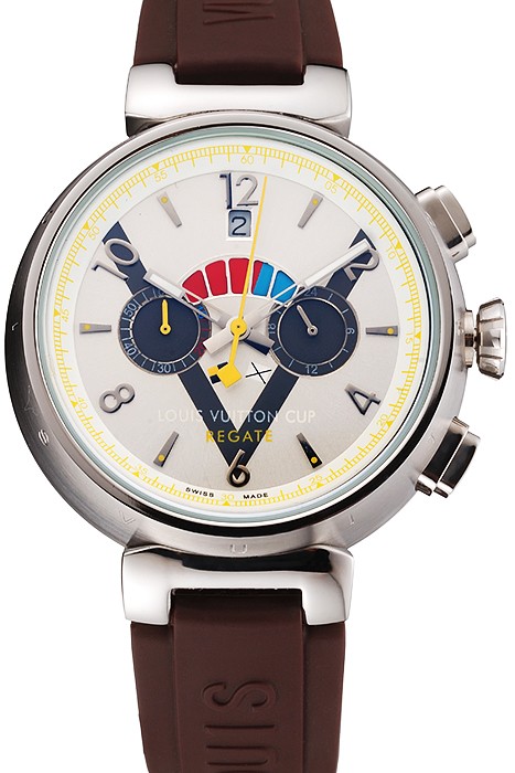 Louis Vuitton Tambour LV Cup Regate White Dial Stainless Steel Case Brown Rubber Strap