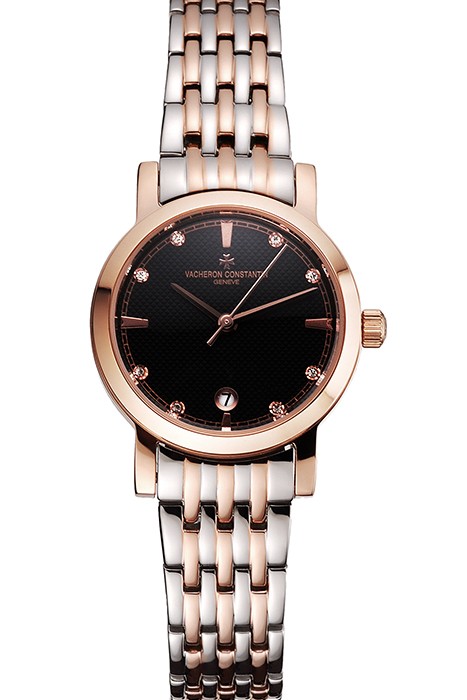 Vacheron Constantin Fine Black Dial With Diamonds Rose Gold Case Two Tone Bracelet