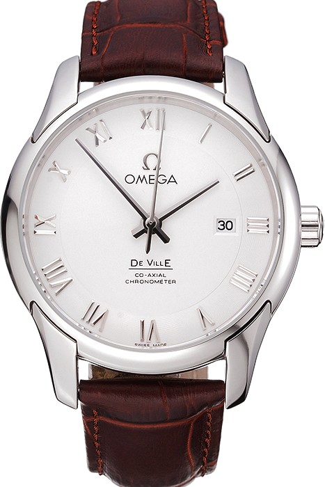 Omega DeVille White Dial Stainless Steel Case Brown Leather Strap  622830