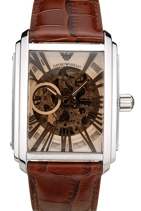 Emporio Armani Meccanico Brown Leather Strap Open Dial 98255