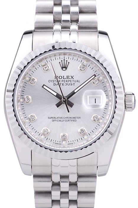 Rolex Datejust Silver Dial Diamonds Ribbed Bezel 7455