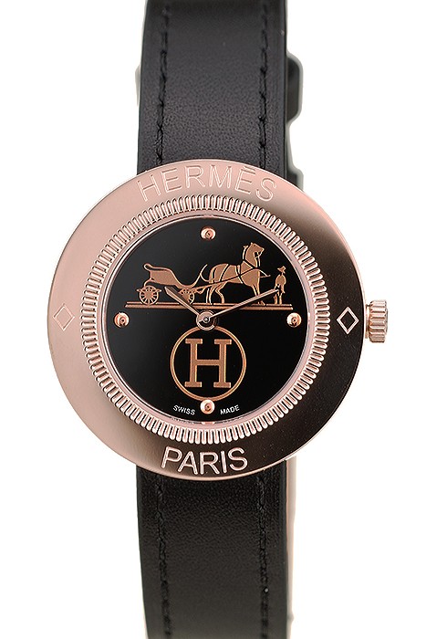 Hermes Classic MOP Dial Black Leather Strap