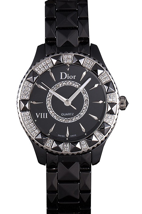 Dior VIII Diamond Encrusted Black Bezel Black Bracelet cd09 621362
