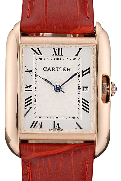 Cartier Tank Anglaise 30mm White Dial Gold Case Red Leather Bracelet